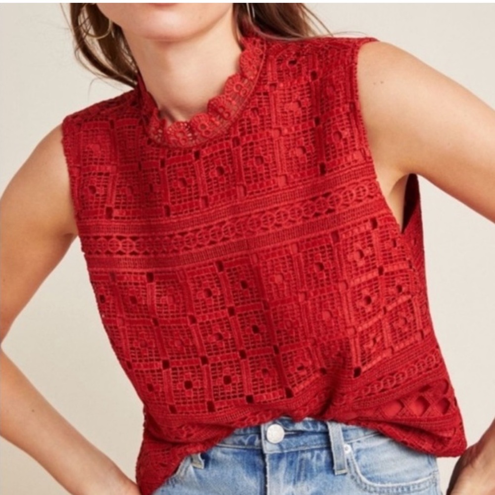 Anthropologie Danielrainn Crimson Crochet Sleeveless Blouse